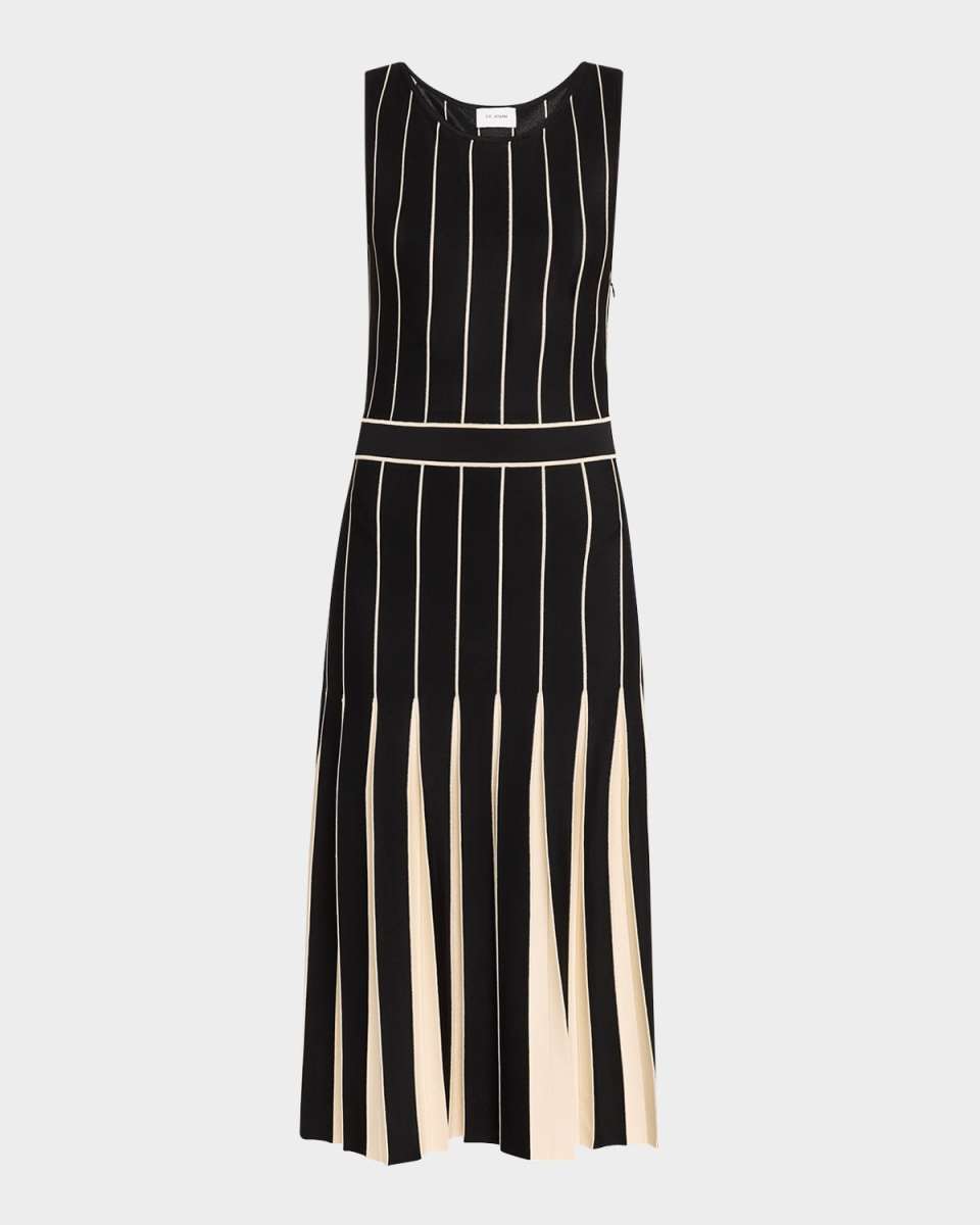 Bi-Tonal Short Row Pleated Knit Dress